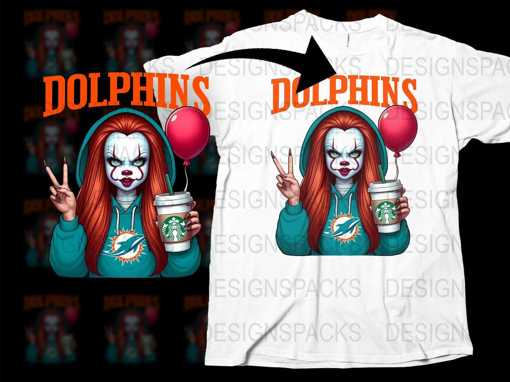 Clown Horror Miami Dolphins Fan T-Shirt, Creepy Clown Graphic Tee, Football Team Supporter Shirt