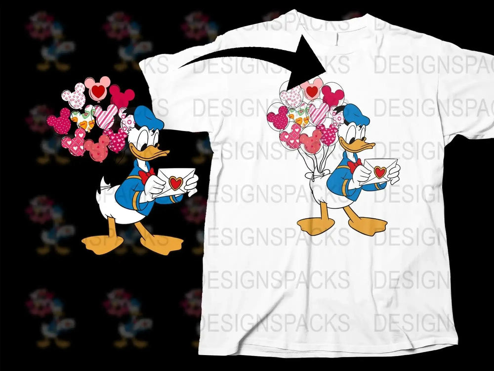 Donald Duck Valentine's Day Graphic Png Digital Download
