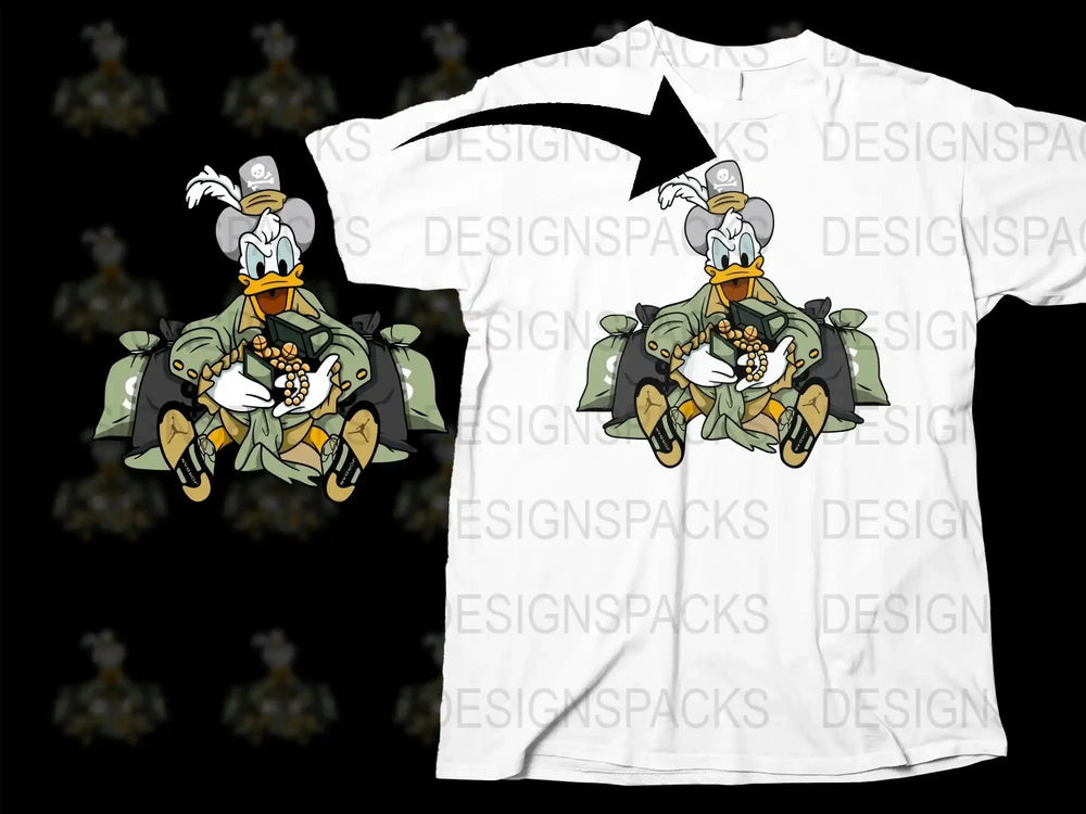 Donald with Money Bags Streetwear Graphic Png Digital Download