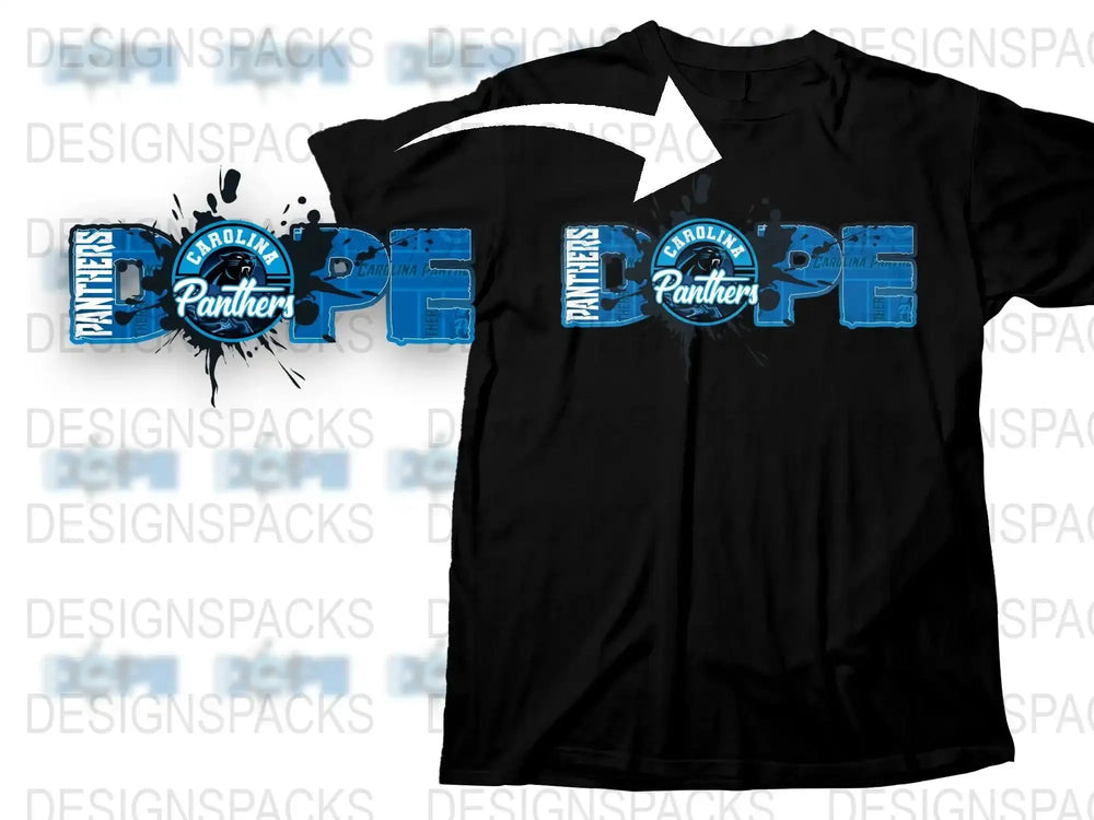 Carolina Panthers T-Shirt, NFL Team Logo Splash Graphic Tee, Unisex Black Cotton Shirt