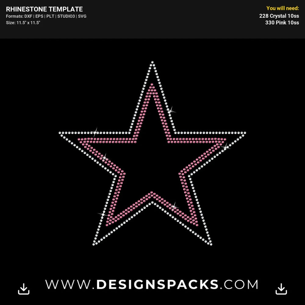 Double Star Outline Frame Rhinestone Digital Template