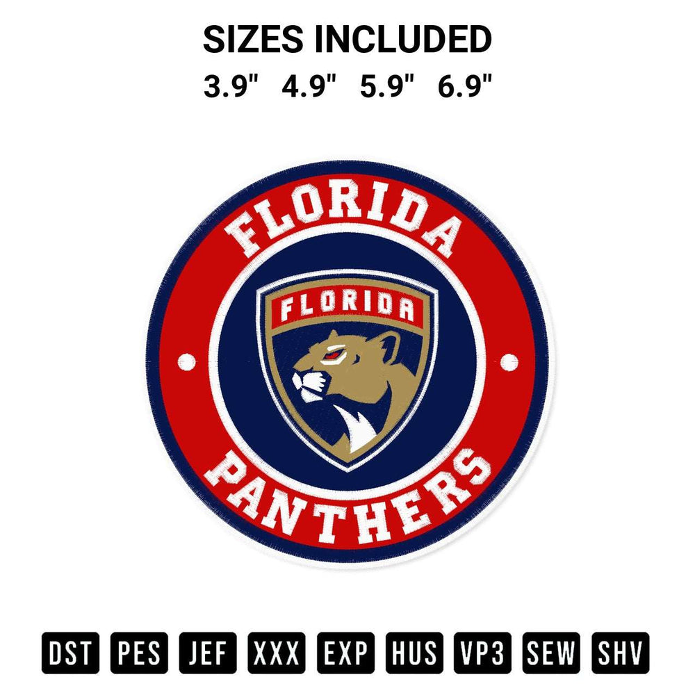 Stitch like a pro with the Florida Panthers Circle Logo Embroidery Design embroidery pattern from Designspacks.com. High-quality digital machine embroidery file. Available sizes: 3.9", 4.9", 5.9", 6.9".