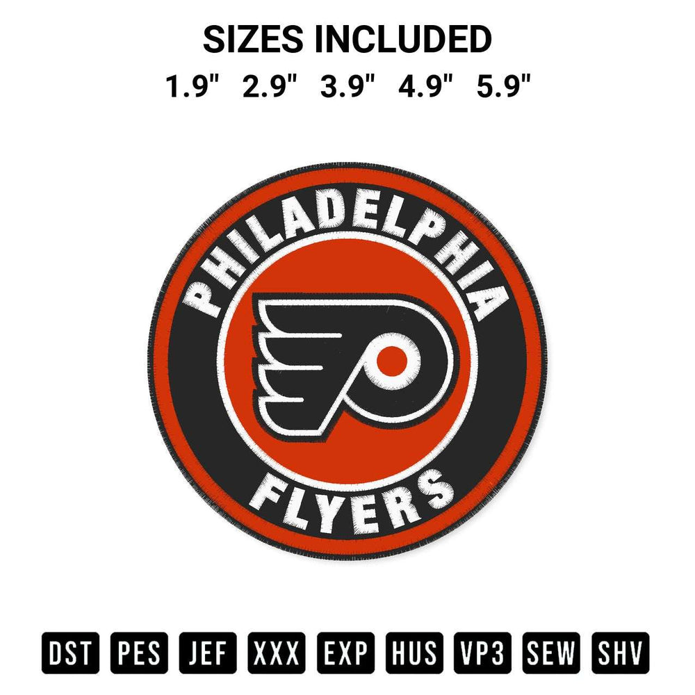 Stitch like a pro with the Philadelphia Flyers Circle Logo Embroidery Design embroidery pattern from Designspacks.com. High-quality digital machine embroidery file. Available sizes: 1.9", 2.9", 3.9", 4.9", 5.9".