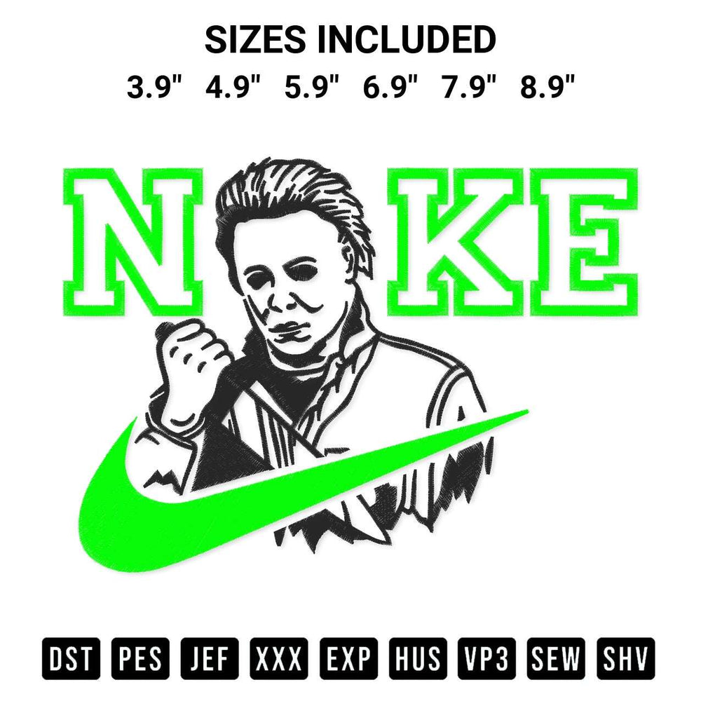 Create amazing crafts with the Michael Myers Nike Embroidery Design embroidery file. High-quality digital download from Designspacks.com, perfect for beginners and pros. Available sizes: 3.9", 4.9", 5.9", 6.9", 7.9", 8.9".
