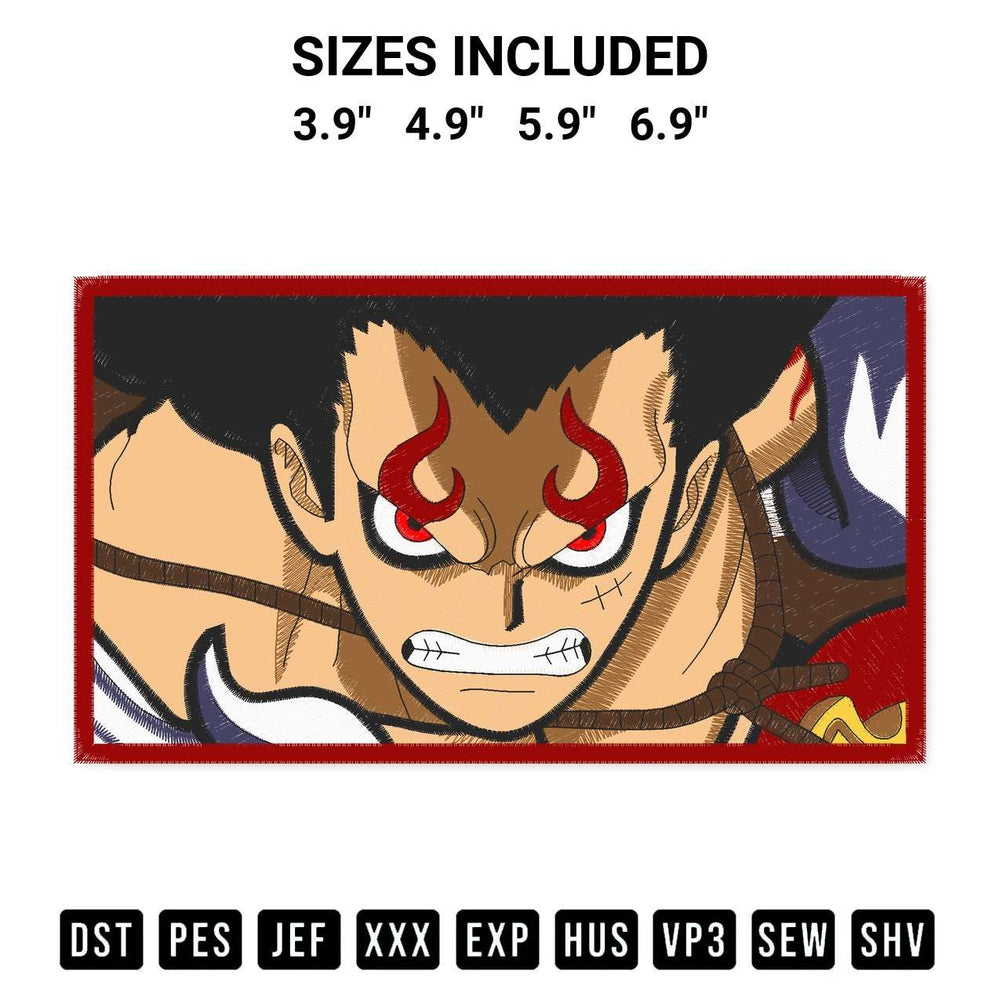 Stitch like a pro with the Luffy One Piece Embroidery Design embroidery pattern from Designspacks.com. High-quality digital machine embroidery file. Available sizes: 3.9", 4.9", 5.9", 6.9".