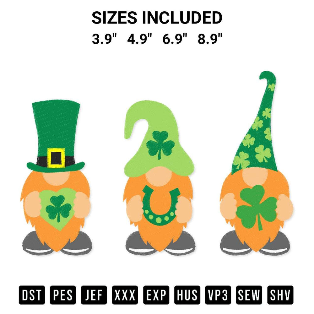 Download the Lucky Gnomes Shamrock Embroidery Design machine embroidery design exclusively at Designspacks.com. Premium digitized pattern for apparel and DIY crafts. Available sizes: 3.9", 4.9", 6.9", 8.9".