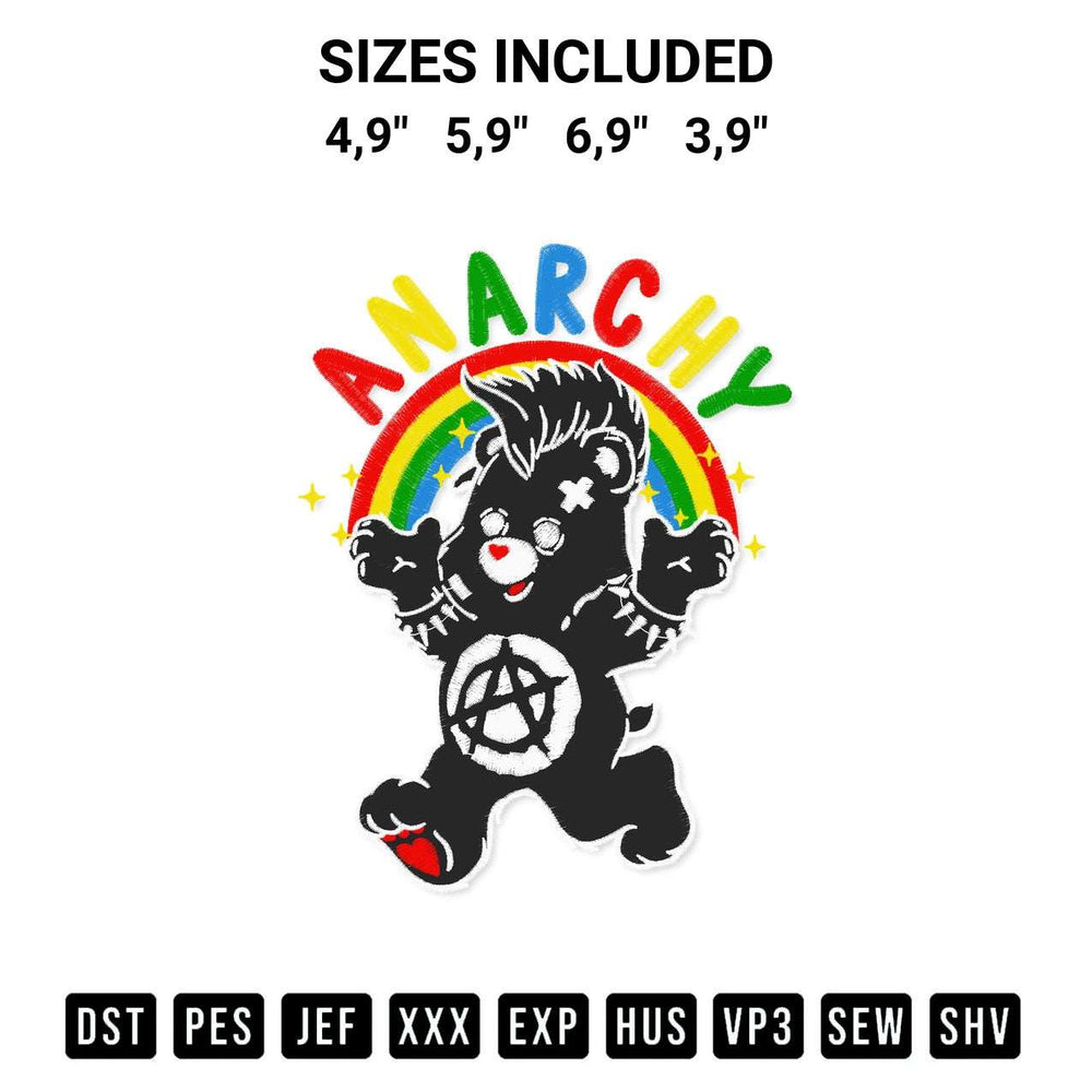 Create amazing crafts with the Anarchy Bear Rainbow Anarchy Gifts For Anarchist Lovers Logo Embroidery Design embroidery file. High-quality digital download from Designspacks.com, perfect for beginners and pros. Available sizes: 4,9", 5,9", 6,9", 3,9".