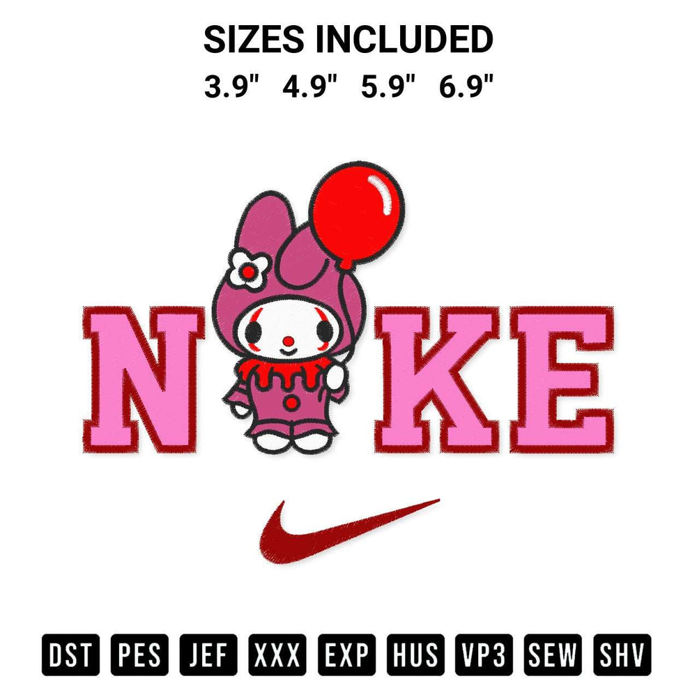 Discover the perfect addition to your crafting collection: Nike My Melody Halloween Embroidery Design embroidery file. Instantly available at Designspacks.com. Available sizes: 3.9", 4.9", 5.9", 6.9".