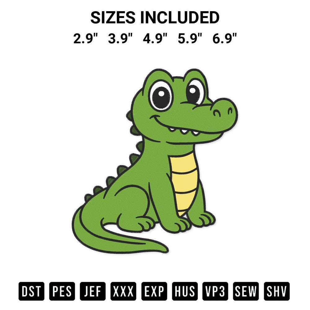Stitch like a pro with the Crocodile Embroidery Design embroidery pattern from Designspacks.com. High-quality digital machine embroidery file. Available sizes: 2.9", 3.9", 4.9", 5.9", 6.9".