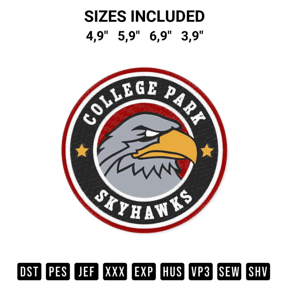 Add a unique touch to your apparel with the College Park Skyhawks Logo Logo Embroidery Design embroidery file. Premium instant download available now on Designspacks.com. Available sizes: 4,9", 5,9", 6,9", 3,9".