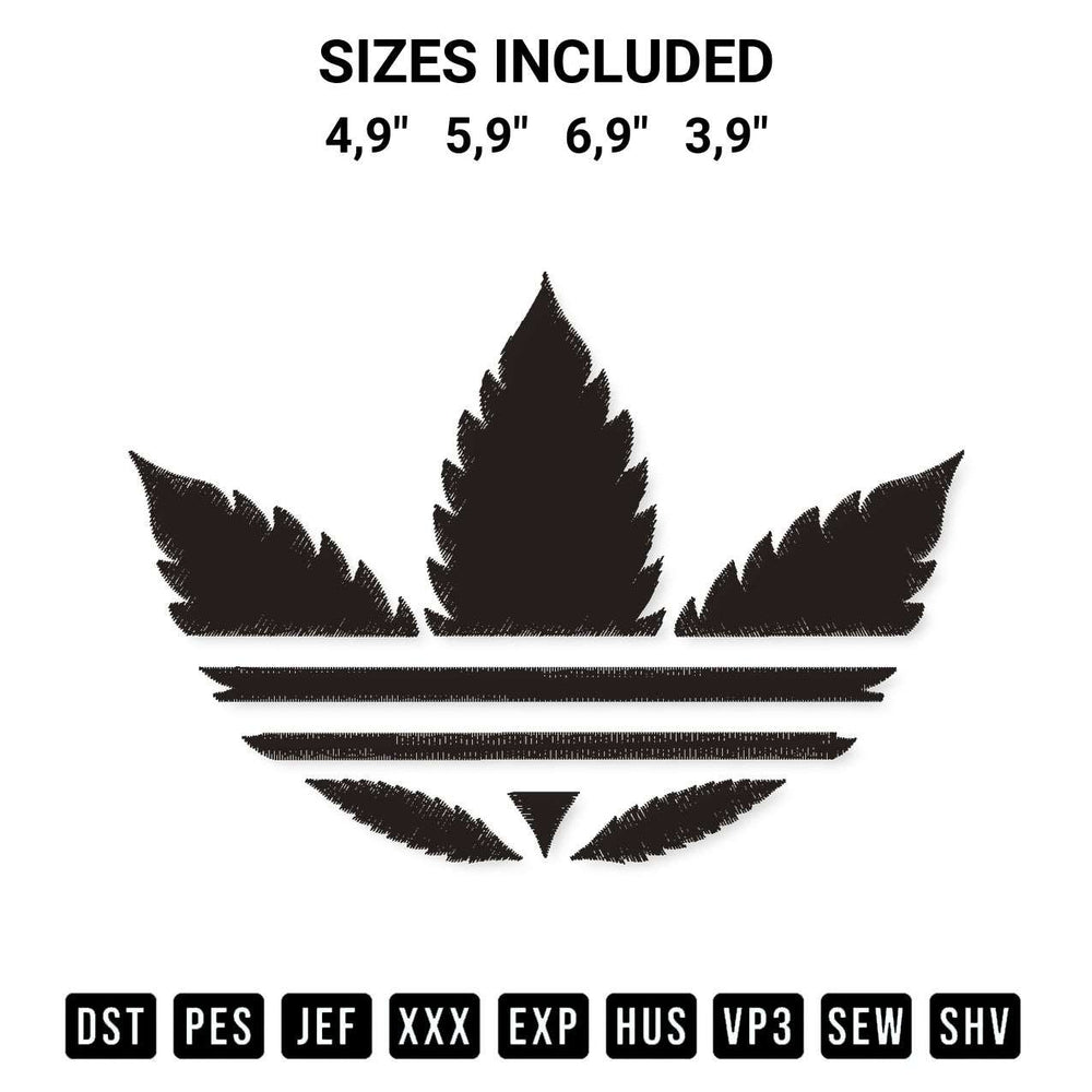 Transform your fabrics with the Adidas Logo Leaf Plant Weed Logo Embroidery Design embroidery design. Instant access to premium digitized patterns at Designspacks.com. Available sizes: 4,9", 5,9", 6,9", 3,9".