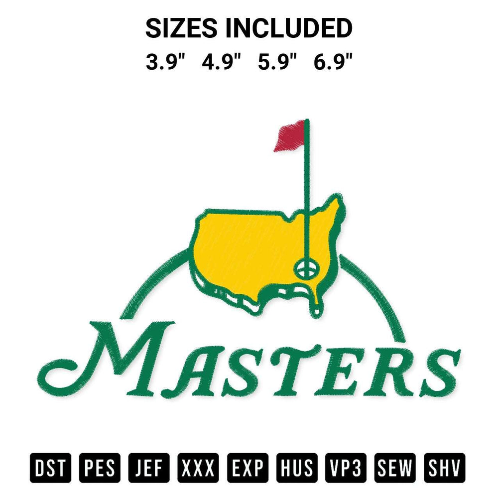 Get the Masters Golf Embroidery Design embroidery design for your custom crafts! Premium digitized files available for instant download at Designspacks.com. Available sizes: 3.9", 4.9", 5.9", 6.9".