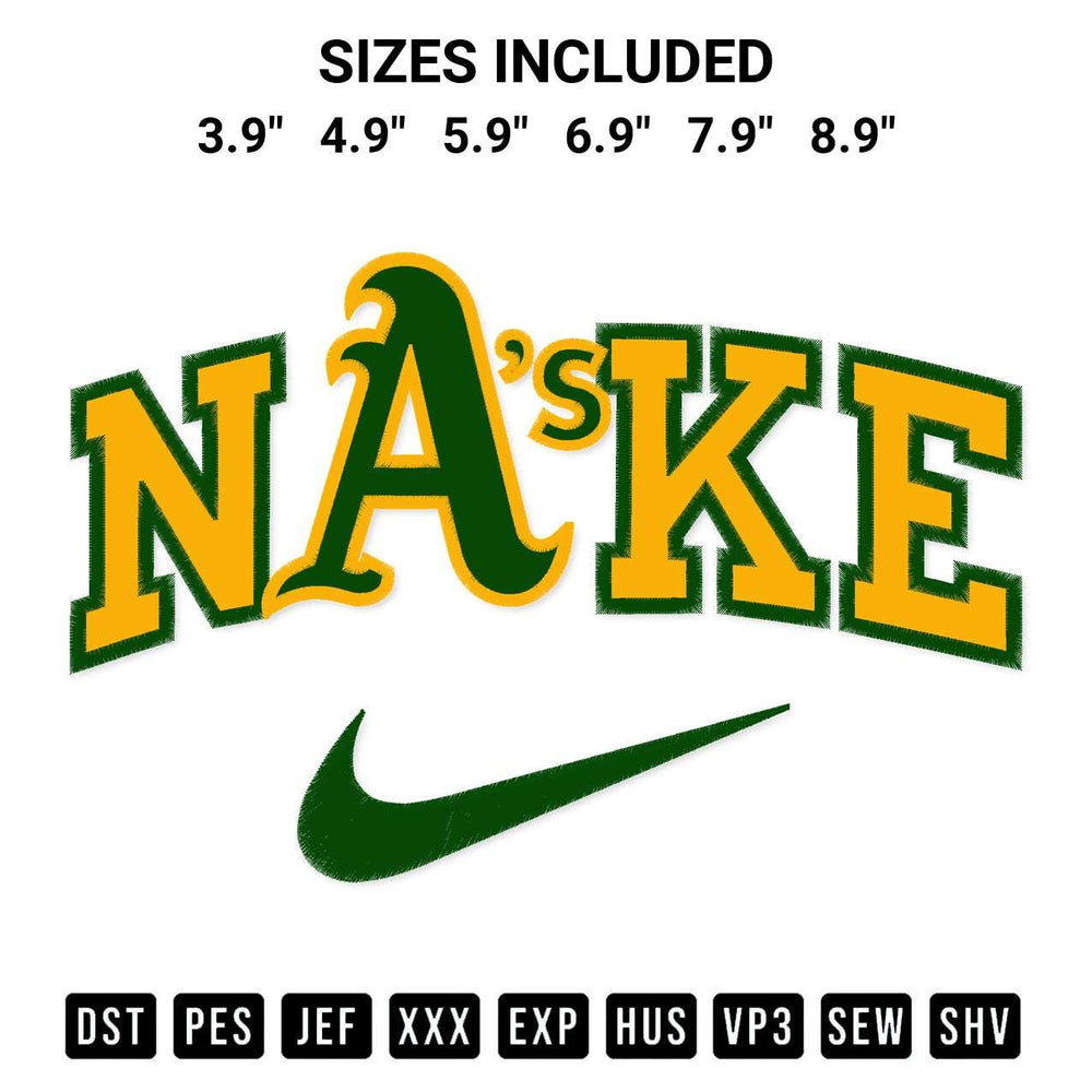 Looking for the perfect pattern? Download the Oakland Athletics X Nike Embroidery Design embroidery design today at Designspacks.com. Crisp, clean stitching guaranteed. Available sizes: 3.9", 4.9", 5.9", 6.9", 7.9", 8.9".