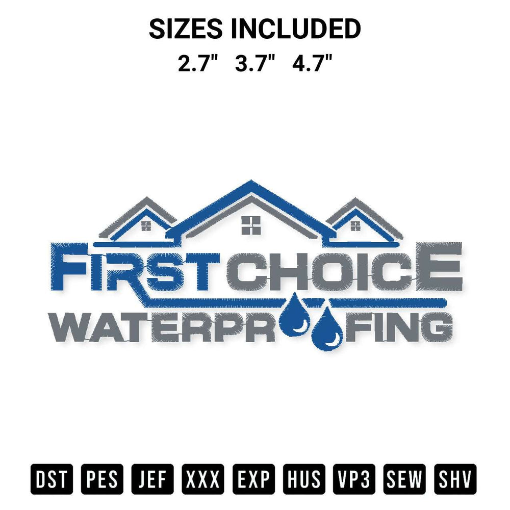 Transform your fabrics with the First Choice Waterproofing Embroidery Design embroidery design. Instant access to premium digitized patterns at Designspacks.com. Available sizes: 2.7", 3.7", 4.7".