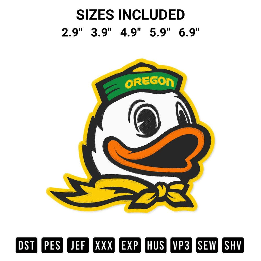 Stitch like a pro with the Oregon Ducks Mascot Embroidery Design embroidery pattern from Designspacks.com. High-quality digital machine embroidery file. Available sizes: 2.9", 3.9", 4.9", 5.9", 6.9".