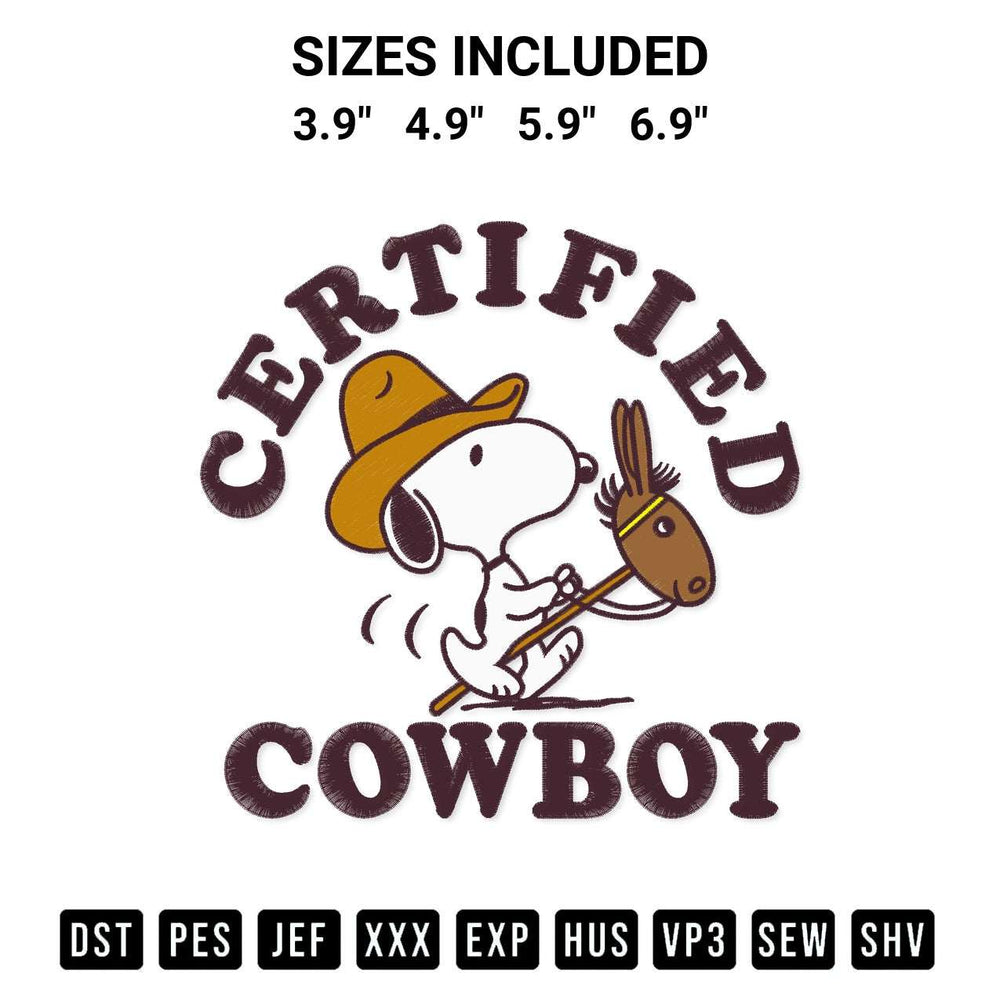 Elevate your next project with our Snoopy Certified Cowboy Embroidery Design embroidery file. Shop high-quality digital patterns instantly at Designspacks.com. Available sizes: 3.9", 4.9", 5.9", 6.9".
