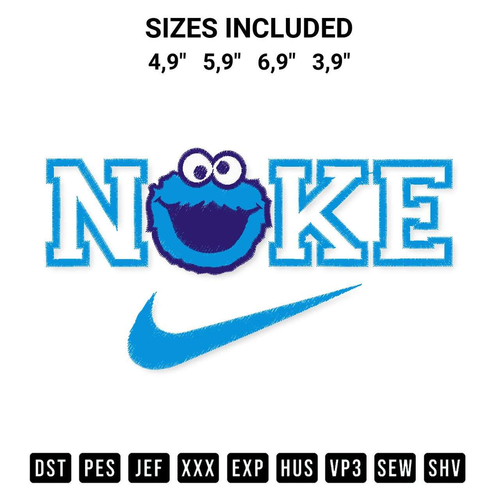 Discover the perfect addition to your crafting collection: Nike Blue Monstruo De Las Galletas Logo Embroidery Design embroidery file. Instantly available at Designspacks.com. Available sizes: 4,9", 5,9", 6,9", 3,9".