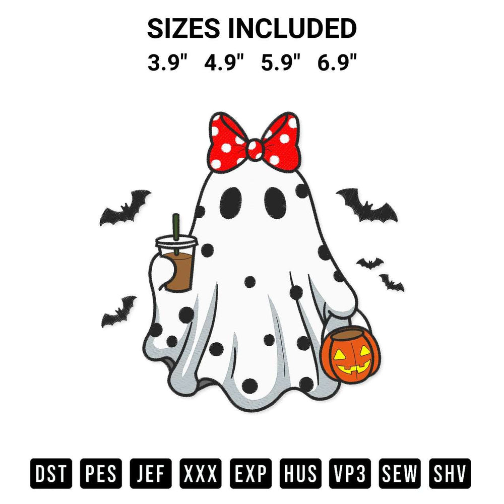 Get the Girly Coquette Ghost Halloween Embroidery Design embroidery design for your custom crafts! Premium digitized files available for instant download at Designspacks.com. Available sizes: 3.9", 4.9", 5.9", 6.9".