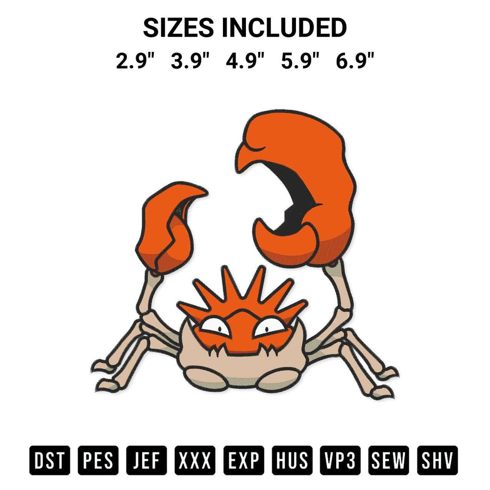 Get the Kingler Pokemon Embroidery Design embroidery design for your custom crafts! Premium digitized files available for instant download at Designspacks.com. Available sizes: 2.9", 3.9", 4.9", 5.9", 6.9".