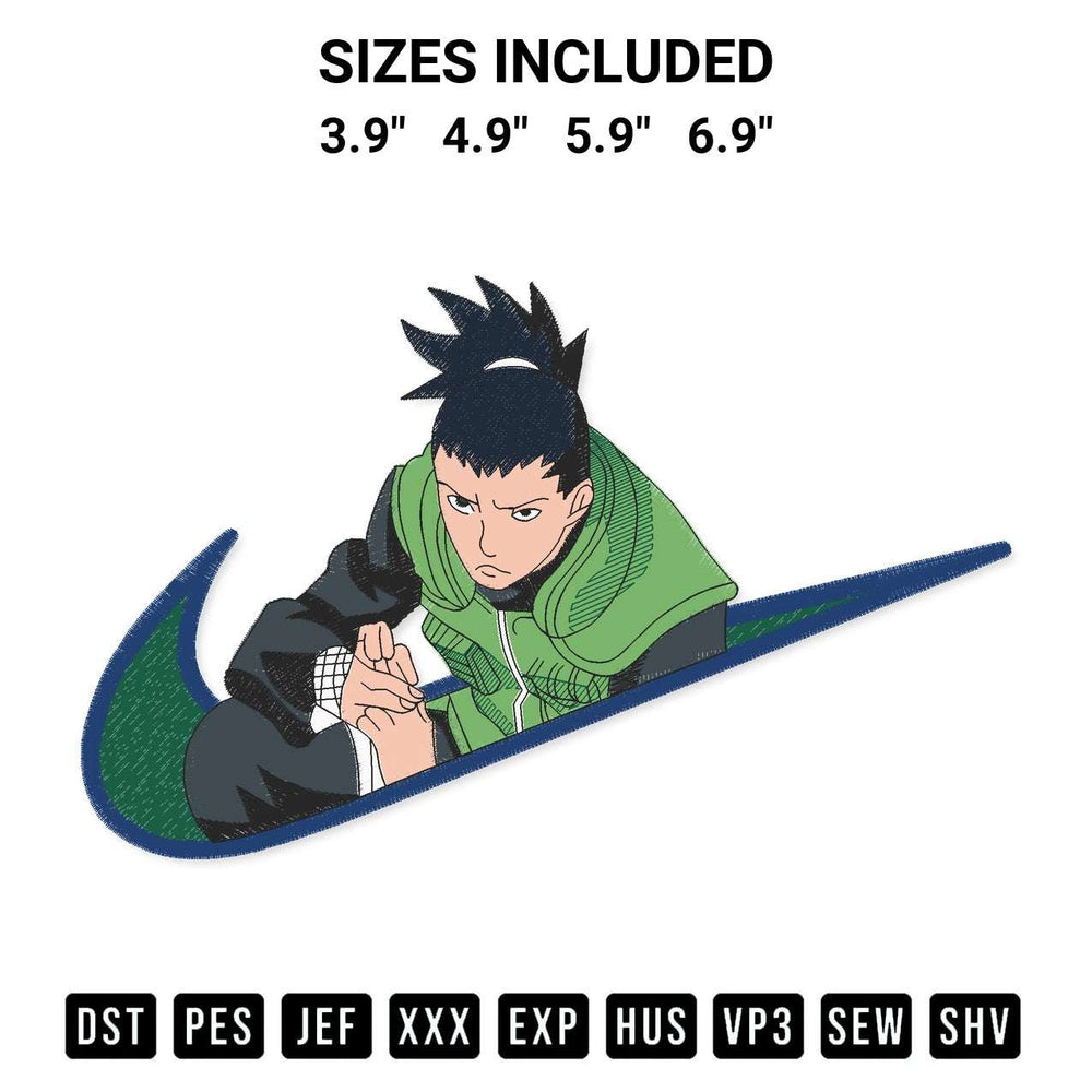 Stitch like a pro with the Shikamaru Nike Embroidery Design embroidery pattern from Designspacks.com. High-quality digital machine embroidery file. Available sizes: 3.9", 4.9", 5.9", 6.9".