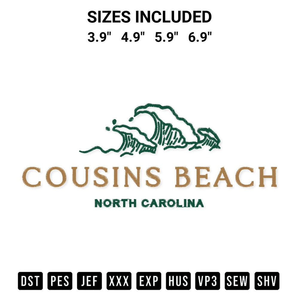Shop the Cousins Beach North Carolina Embroidery Design machine embroidery pattern at Designspacks.com. Beautifully digitized for flawless stitching on any fabric. Available sizes: 3.9", 4.9", 5.9", 6.9".