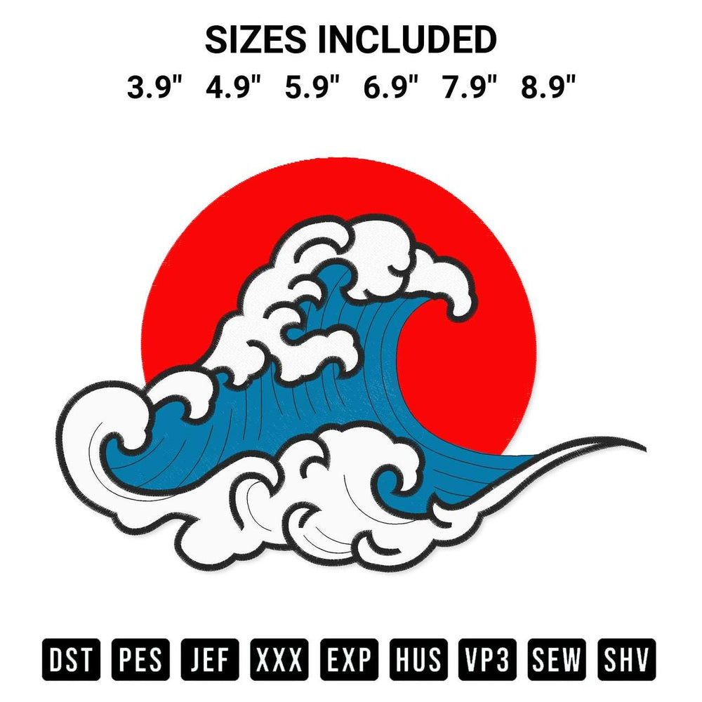 Discover the perfect addition to your crafting collection: Japanese Wave Embroidery Design embroidery file. Instantly available at Designspacks.com. Available sizes: 3.9", 4.9", 5.9", 6.9", 7.9", 8.9".