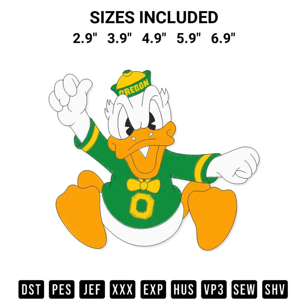 Get the Oregon Ducks Embroidery Design embroidery design for your custom crafts! Premium digitized files available for instant download at Designspacks.com. Available sizes: 2.9", 3.9", 4.9", 5.9", 6.9".