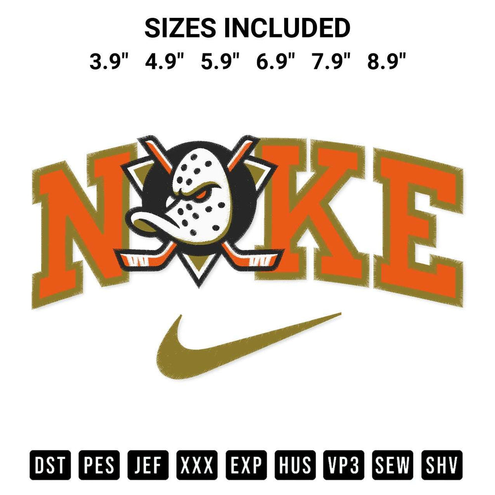 Download the Anaheim Ducks X Nike Embroidery Design machine embroidery design exclusively at Designspacks.com. Premium digitized pattern for apparel and DIY crafts. Available sizes: 3.9", 4.9", 5.9", 6.9", 7.9", 8.9".