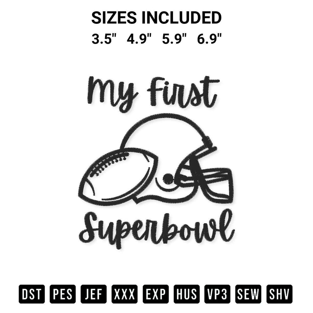 Discover the perfect addition to your crafting collection: My First Superbowl Embroidery Design embroidery file. Instantly available at Designspacks.com. Available sizes: 3.5", 4.9", 5.9", 6.9".