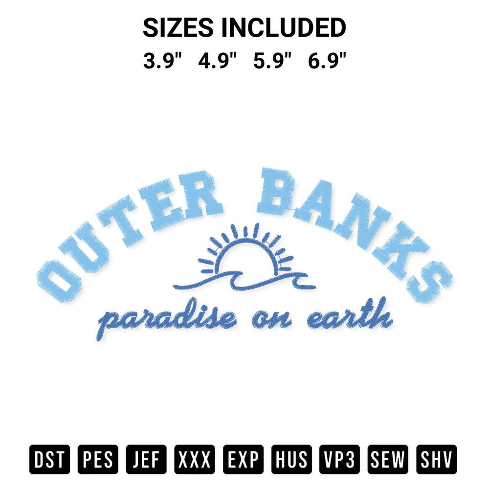 Transform your fabrics with the Aesthetic Outer Banks Paradise On Earth Embroidery Design embroidery design. Instant access to premium digitized patterns at Designspacks.com. Available sizes: 3.9", 4.9", 5.9", 6.9".