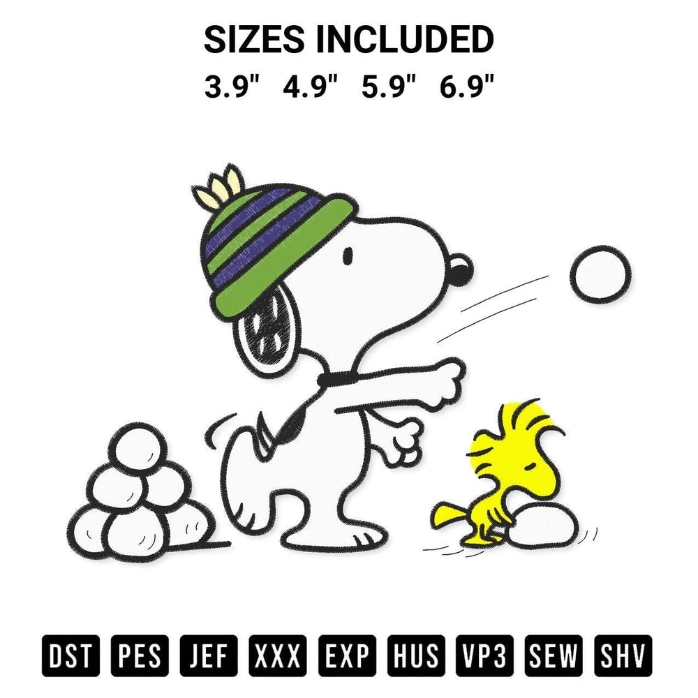 Create amazing crafts with the Snoopy And Woodstock In The Snow Embroidery Design embroidery file. High-quality digital download from Designspacks.com, perfect for beginners and pros. Available sizes: 3.9", 4.9", 5.9", 6.9".