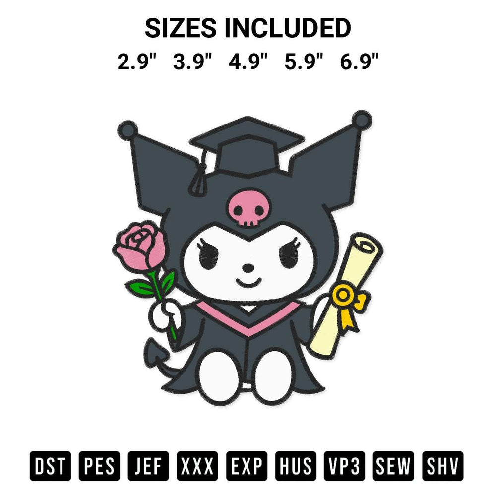 Elevate your next project with our Kuromi Flower And Grad Cap Embroidery Design embroidery file. Shop high-quality digital patterns instantly at Designspacks.com. Available sizes: 2.9", 3.9", 4.9", 5.9", 6.9".