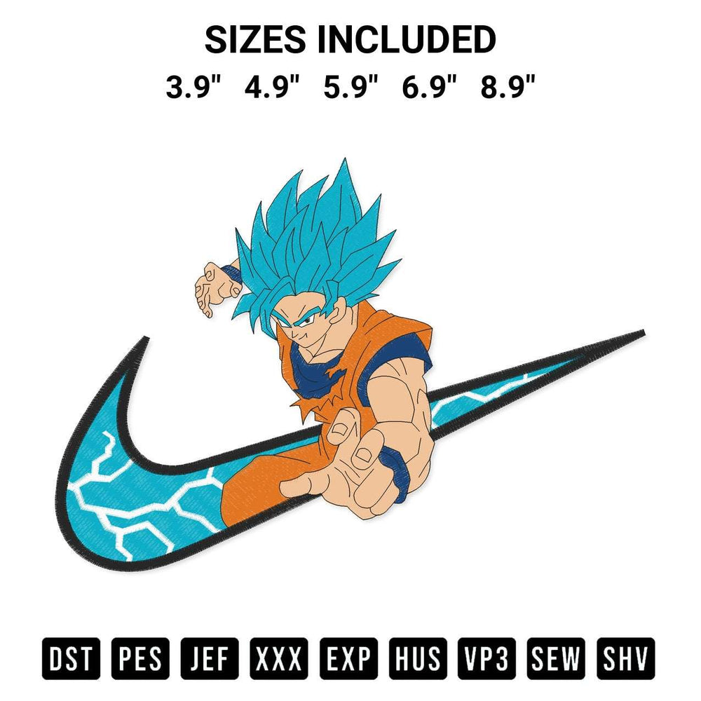 Elevate your next project with our Son Goku Nike Embroidery Design embroidery file. Shop high-quality digital patterns instantly at Designspacks.com. Available sizes: 3.9", 4.9", 5.9", 6.9", 8.9".