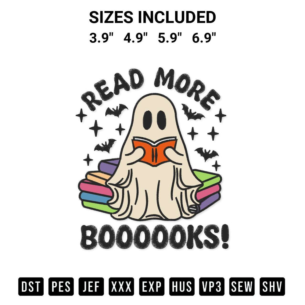 Shop the Ghost Read More Books Embroidery Design machine embroidery pattern at Designspacks.com. Beautifully digitized for flawless stitching on any fabric. Available sizes: 3.9", 4.9", 5.9", 6.9".