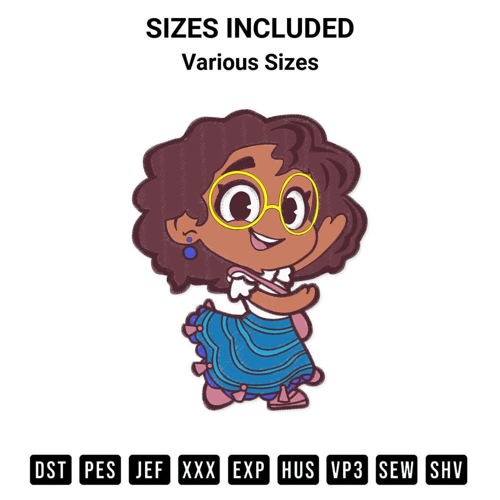Stitch like a pro with the Disney Encanto Mirabel Madrigal Cute Chibi Gifts Embroidery Design embroidery pattern from Designspacks.com. High-quality digital machine embroidery file. Available sizes: Various Sizes.