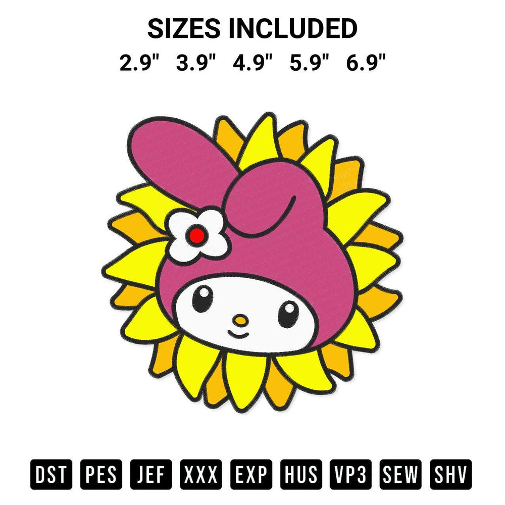 Get the My Melody Sunflower Embroidery Design embroidery design for your custom crafts! Premium digitized files available for instant download at Designspacks.com. Available sizes: 2.9", 3.9", 4.9", 5.9", 6.9".