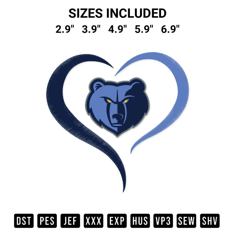 Stitch like a pro with the Heart Memphis Grizzlies Nba Embroidery Design embroidery pattern from Designspacks.com. High-quality digital machine embroidery file. Available sizes: 2.9", 3.9", 4.9", 5.9", 6.9".