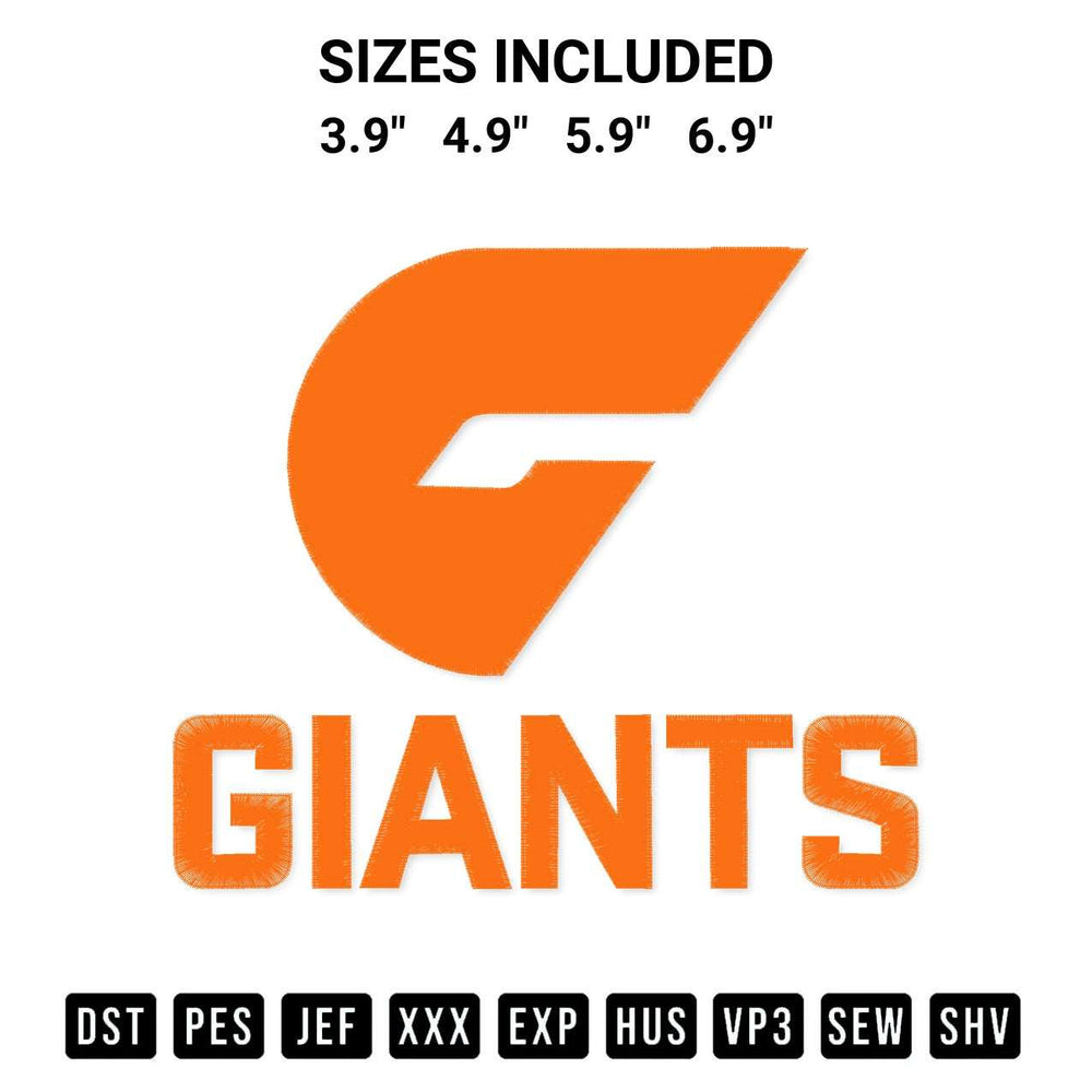 Add a unique touch to your apparel with the Afl Gws Giants Logo Embroidery Design embroidery file. Premium instant download available now on Designspacks.com. Available sizes: 3.9", 4.9", 5.9", 6.9".
