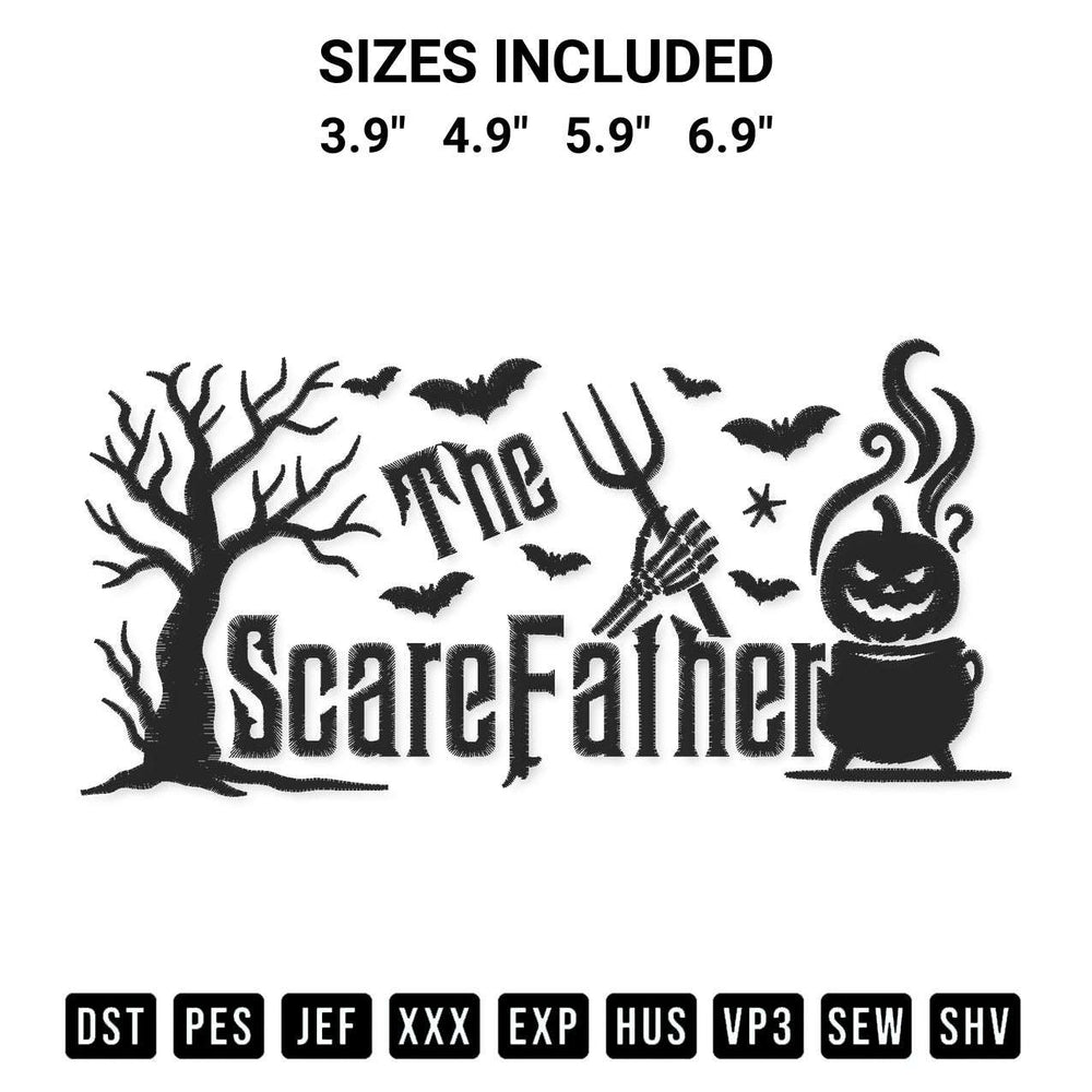 Transform your fabrics with the The Scarefather Halloween Embroidery Design embroidery design. Instant access to premium digitized patterns at Designspacks.com. Available sizes: 3.9", 4.9", 5.9", 6.9".