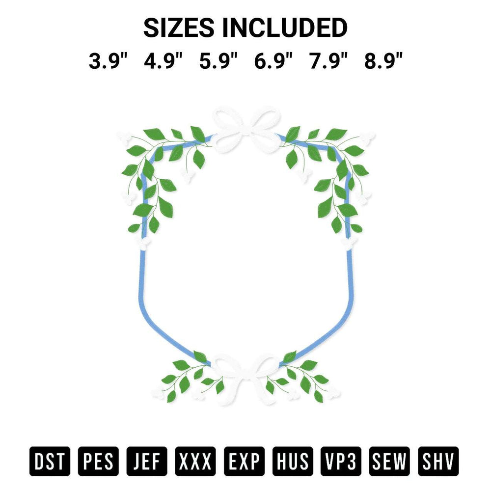 Transform your fabrics with the Banner Frame Bow And Flowers Embroidery Design embroidery design. Instant access to premium digitized patterns at Designspacks.com. Available sizes: 3.9", 4.9", 5.9", 6.9", 7.9", 8.9".