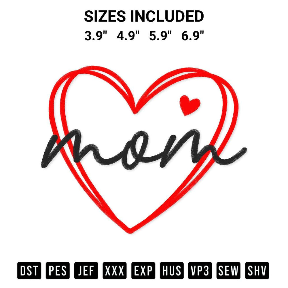 Create amazing crafts with the Mom Hearts Embroidery Design embroidery file. High-quality digital download from Designspacks.com, perfect for beginners and pros. Available sizes: 3.9", 4.9", 5.9", 6.9".