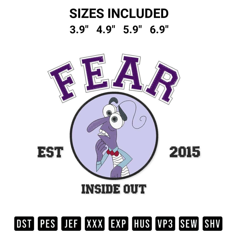 Discover the perfect addition to your crafting collection: Inside Out Fear Est 2015 Embroidery Design embroidery file. Instantly available at Designspacks.com. Available sizes: 3.9", 4.9", 5.9", 6.9".