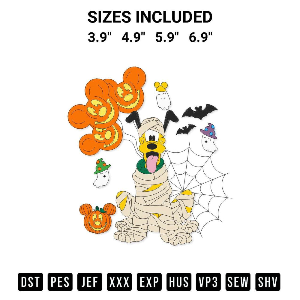 Download the Goofy Mummy Pumpkin Halloween Embroidery Design machine embroidery design exclusively at Designspacks.com. Premium digitized pattern for apparel and DIY crafts. Available sizes: 3.9", 4.9", 5.9", 6.9".