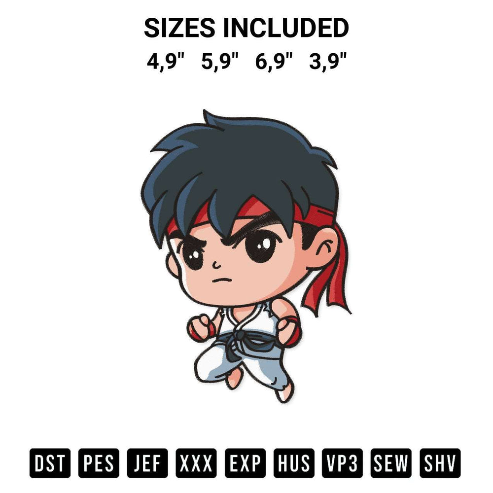 Looking for the perfect pattern? Download the Chibi Ryu Game Logo Embroidery Design embroidery design today at Designspacks.com. Crisp, clean stitching guaranteed. Available sizes: 4,9", 5,9", 6,9", 3,9".
