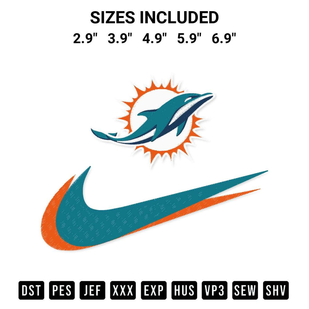 Add a unique touch to your apparel with the Miami Dolphins Swoosh Embroidery Design embroidery file. Premium instant download available now on Designspacks.com. Available sizes: 2.9", 3.9", 4.9", 5.9", 6.9".