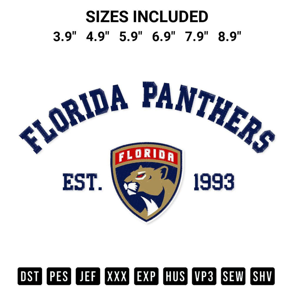 Create amazing crafts with the Florida Panthers Est 1993 Embroidery Design embroidery file. High-quality digital download from Designspacks.com, perfect for beginners and pros. Available sizes: 3.9", 4.9", 5.9", 6.9", 7.9", 8.9".