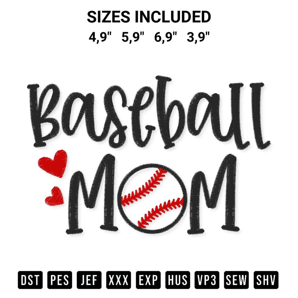 Create amazing crafts with the Baseball Mom Logo Embroidery Design embroidery file. High-quality digital download from Designspacks.com, perfect for beginners and pros. Available sizes: 4,9", 5,9", 6,9", 3,9".