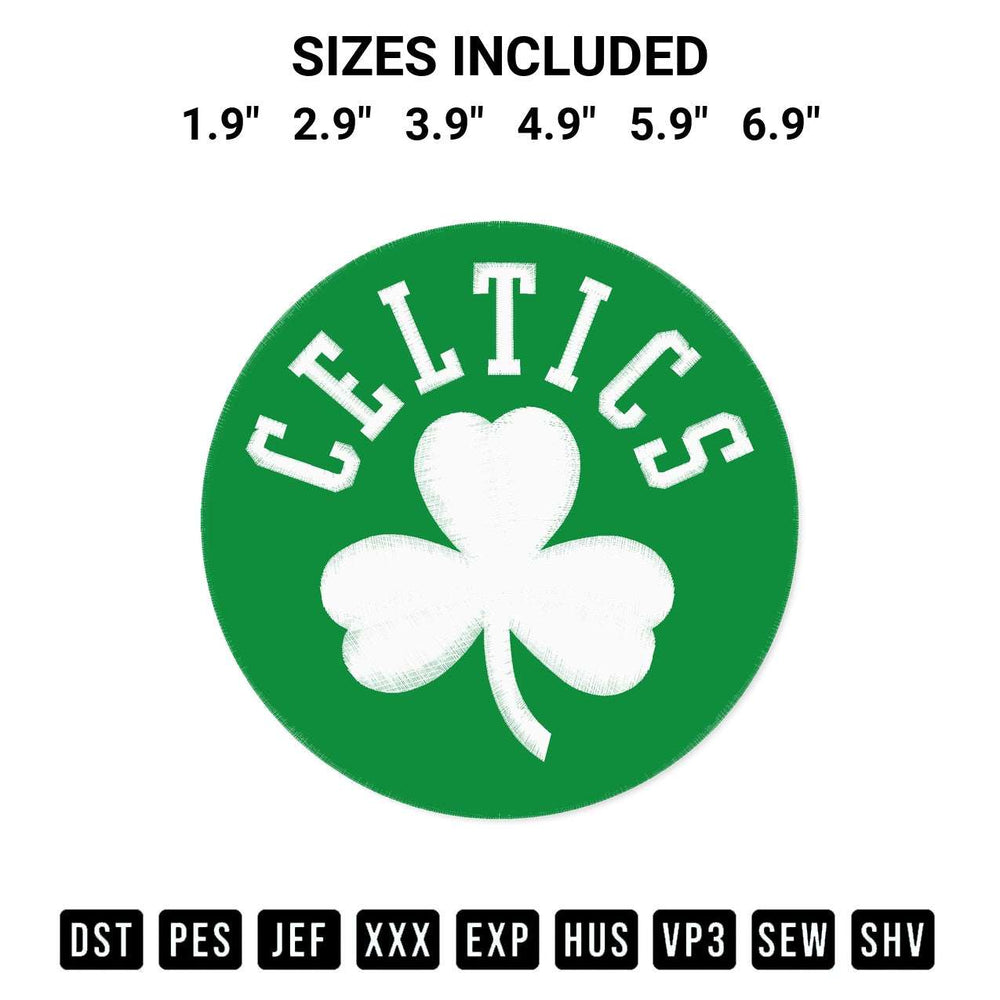 Get the Boston Celtics Nba Team Embroidery Design embroidery design for your custom crafts! Premium digitized files available for instant download at Designspacks.com. Available sizes: 1.9", 2.9", 3.9", 4.9", 5.9", 6.9".