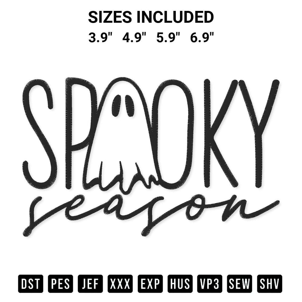 Discover the perfect addition to your crafting collection: Spooky Season Halloween Embroidery Design embroidery file. Instantly available at Designspacks.com. Available sizes: 3.9", 4.9", 5.9", 6.9".