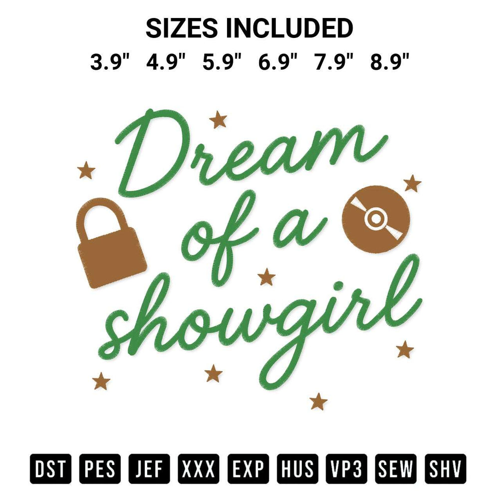 Looking for the perfect pattern? Download the Dream Of A Showgirl Embroidery Design embroidery design today at Designspacks.com. Crisp, clean stitching guaranteed. Available sizes: 3.9", 4.9", 5.9", 6.9", 7.9", 8.9".